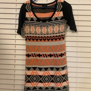 Trendy Geometric Mini Dress - Black, Orange, and Gray
